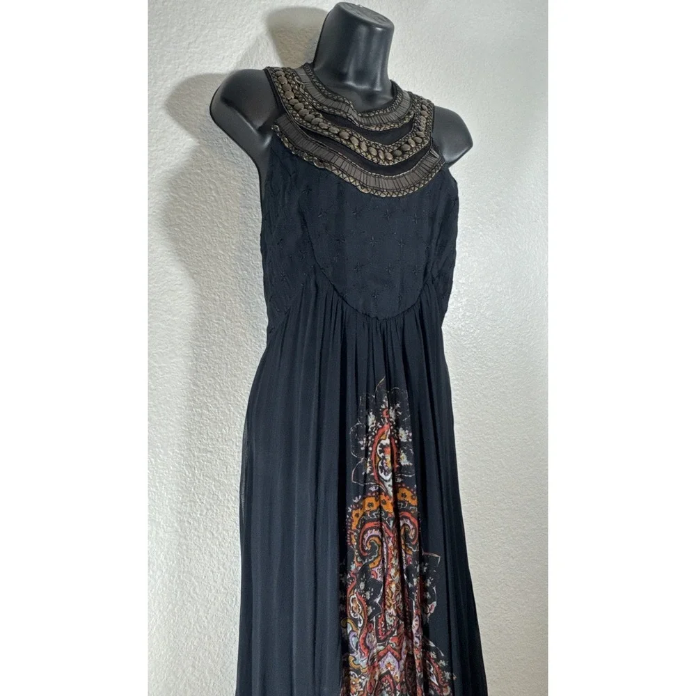 Free People Demeter Black Dress 4 Metal Beaded Boho Maxi Gown Whimsygoth $400 😍